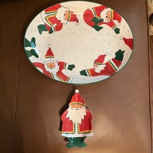 Clay Art “Merry Santa” Lg Serving Bowl & Dip Bowl